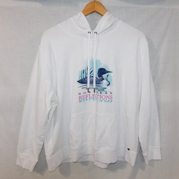Northern Reflections Tops - Northern Reflections Womens XL White Hoodie Blue Loon Logo Graphic